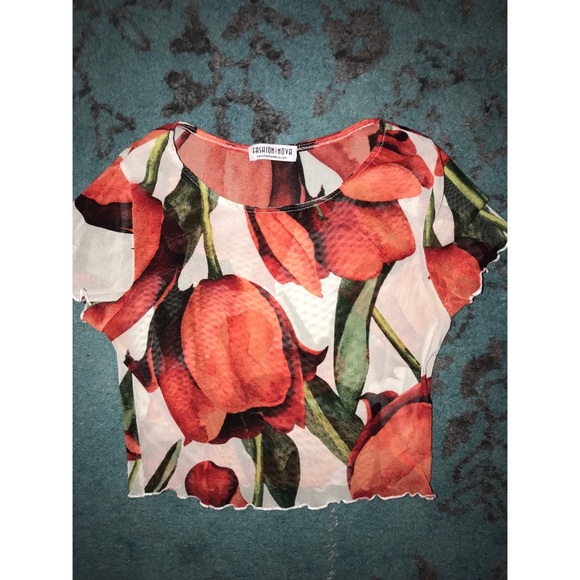 FASHION NOVA FLORAL SHEER CROP TOP - Picture 3 of 3